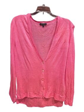 Lafayette 148 New York 100% Linen V-Neck Cardigan - Pink Lightweight Knit